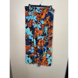 Halogen Womens Blue Orange Skirt 1‎ floral maxi rayon elastic waist pull on